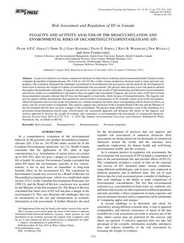 Fugacity and Activity Analysis of the Bioaccumulation and Environmental Risks of Decamethylcyclopentasiloxane (D5)