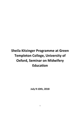 Sheila Kitzinger Programme at Green Templeton College, University of Oxford, Seminar on Midwifery