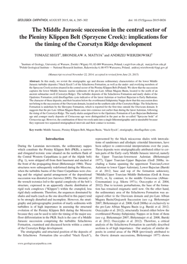 The Middle Jurassic Succession in the Central Sector of the Pieniny Klippen Belt (Sprzycne Creek): Implications for the Timing of the Czorsztyn Ridge Development