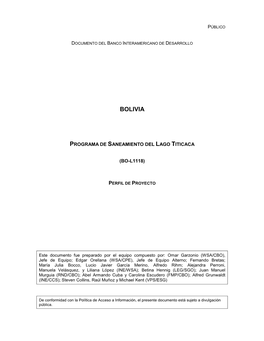 Bolivia Programa De Saneamiento Del Lago Titicaca