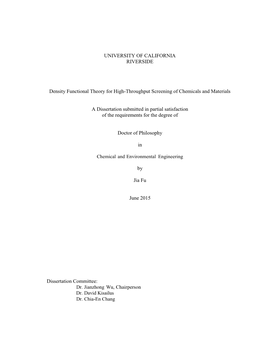 UNIVERSITY of CALIFORNIA RIVERSIDE Density Functional