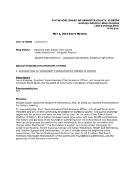 THE SCHOOL BOARD of SARASOTA COUNTY, FLORIDA Landings Administrative Complex 1980 Landings Blvd