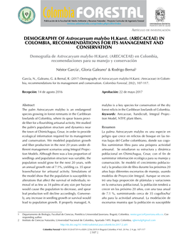 DEMOGRAPHY of Astrocaryum Malybo H.Karst