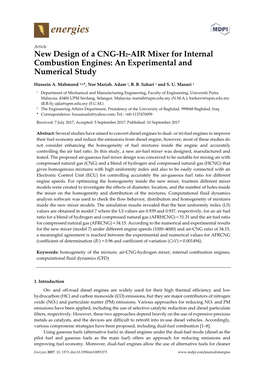 New Design of a CNG-H2-AIR Mixer for Internal Combustion Engines: an Experimental and Numerical Study