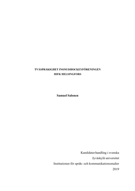 Samuel Salonen Kandidatavhandling I Svenska Jyväskylä Universitet