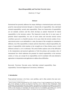 Shared Responsibility and Non-State Terrorist Actors Kimberley N. Trapp