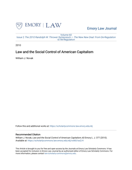 Law and the Social Control of American Capitalism