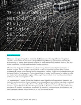 Theories and Methods in the Study of Religion