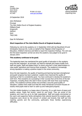 The John Wallis Cofe Academy OFSTED Report September 2019