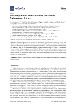 Bioenergy Based Power Sources for Mobile Autonomous Robots