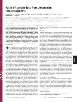Rates of Species Loss from Amazonian Forest Fragments