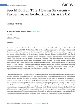 Affordable Housing Provision in the UK and Their Essays Are Each a Reflection of a Very Distinct Analysis