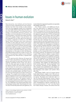 Issues in Human Evolution SPECIAL FEATURE: INTRODUCTION