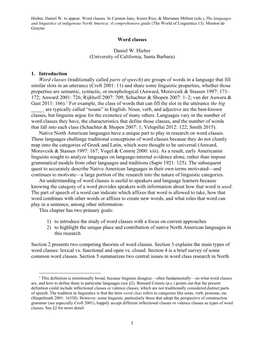 1 Word Classes Daniel W. Hieber (University of California, Santa