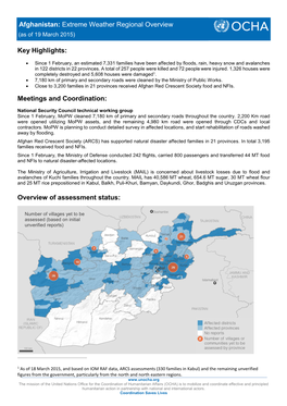 Extreme Weather Regional Overview Key Highlights: Meetings and Coordination