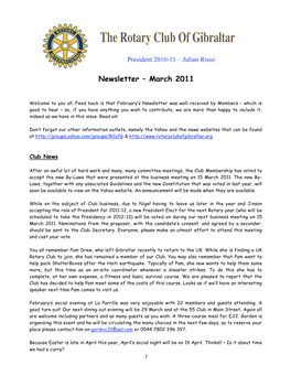 Newsletter – March 2011