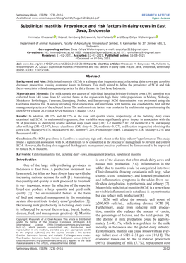 Subclinical Mastitis: Prevalence and Risk Factors in Dairy Cows in East Java, Indonesia