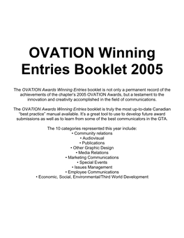 OVATION Winning Entries Booklet 2005