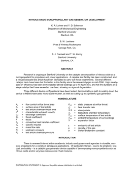 Nitrous Oxide Monopropellant Gas Generator Development