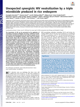 Unexpected Synergistic HIV Neutralization by a Triple Microbicide Produced in Rice Endosperm