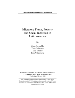 Migratory Flows, Poverty and Social Inclusion in Latin America