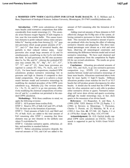 A Modified Cipw Norm Calculation for Lunar Mare Basalts