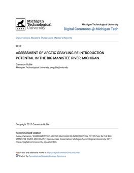 Assessment of Arctic Grayling Re-Introduction Potential in the Big Manistee River, Michigan