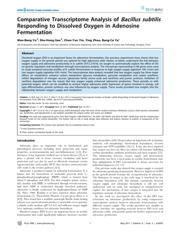 Comparative Transcriptome Analysis of Bacillus Subtilis Responding to Dissolved Oxygen in Adenosine Fermentation