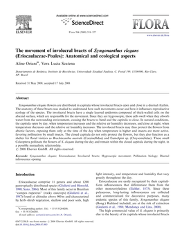 The Movement of Involucral Bracts of Syngonanthus Elegans (Eriocaulaceae-Poales): Anatomical and Ecological Aspects Aline Orianiã, Vera Lucia Scatena