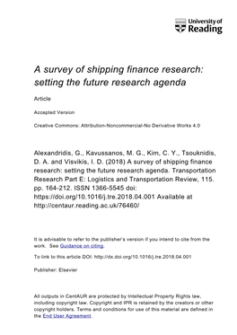 A Survey of Shipping Finance Research: Setting the Future Research Agenda