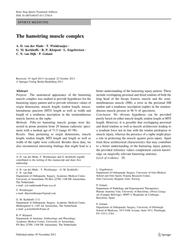 The Hamstring Muscle Complex