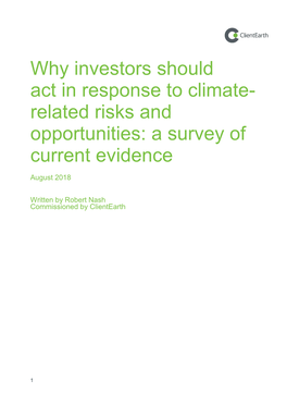 Why Investors Should Act in Response to Climate- Related Risks and Opportunities: a Survey of Current Evidence