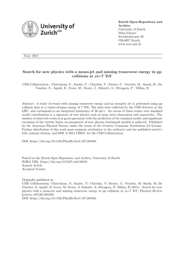 Search for New Physics with a Mono-Jet and Missing Transverse Energy in Pp Collisions at √S=7 Tev