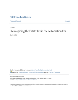 Reimagining the Estate Tax in the Automation Era Jay A