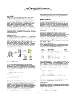 Javatm Syntax for SAS® Programmers Don Boudreaux, SAS Institute Inc., Austin, TX