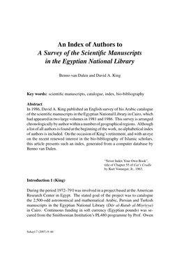 An Index of Authors to a Survey of the Scientific Manuscripts in The