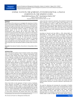 Ethnic Food in the Journey of International College Students in the United States