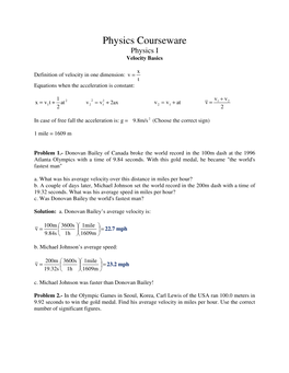 Physics Courseware Physics I Velocity Basics