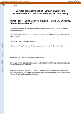 Cortical Representation of Tympanic Membrane Movements Due to Pressure Variation: an Fmri Study