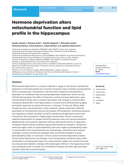 Hormone Deprivation Alters Mitochondrial Function and Lipid Profile in the Hippocampus