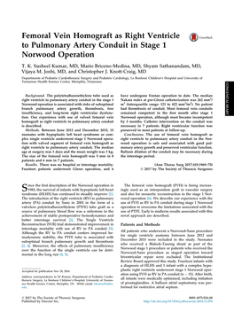 Femoral Vein Homograft As Right Ventricle to Pulmonary Artery Conduit in Stage 1 Norwood Operation