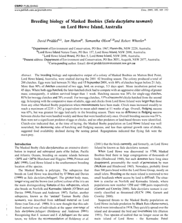 Breeding Biology of Masked Boobies (Sula Dactylatra Tasmani) on Lord Ho We Island, Australia