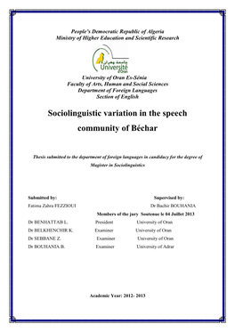 Sociolinguistic Variation in the Speech Community of Béchar, but at First We Have to Know What Is Meant by the “Linguistic Variable”