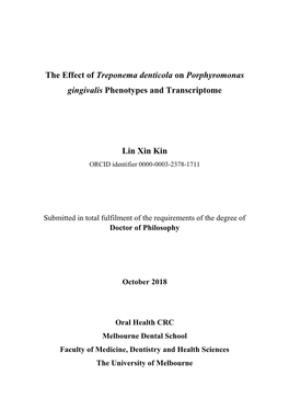 The Effect of Treponema Denticola on Porphyromonas Gingivalis Phenotypes and Transcriptome