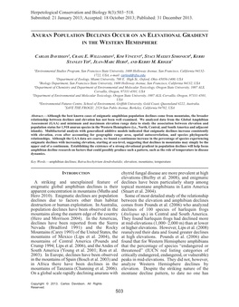 Anuran Population Declines Occur on an Elevational Gradient in the Western Hemisphere