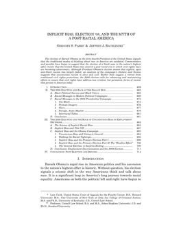 Implicit Bias, Election ‘08, and the Myth of a Post-Racial America
