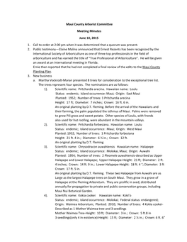Maui County Arborist Committee Meeting Minutes June 10, 2015 1