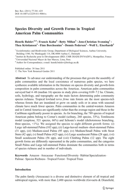 Species Diversity and Growth Forms in Tropical American Palm Communities