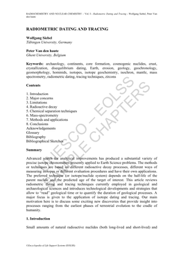 Radiometric Dating and Tracing - Wolfgang Siebel, Peter Van Den Haute