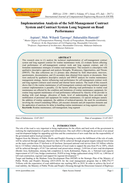 Implementation Analysis of the Self-Management Contract System and Contract System Long Segment on Road Performance